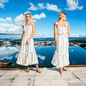 MISA Idonia tiered linen maxi dress in Chambray size‎ S